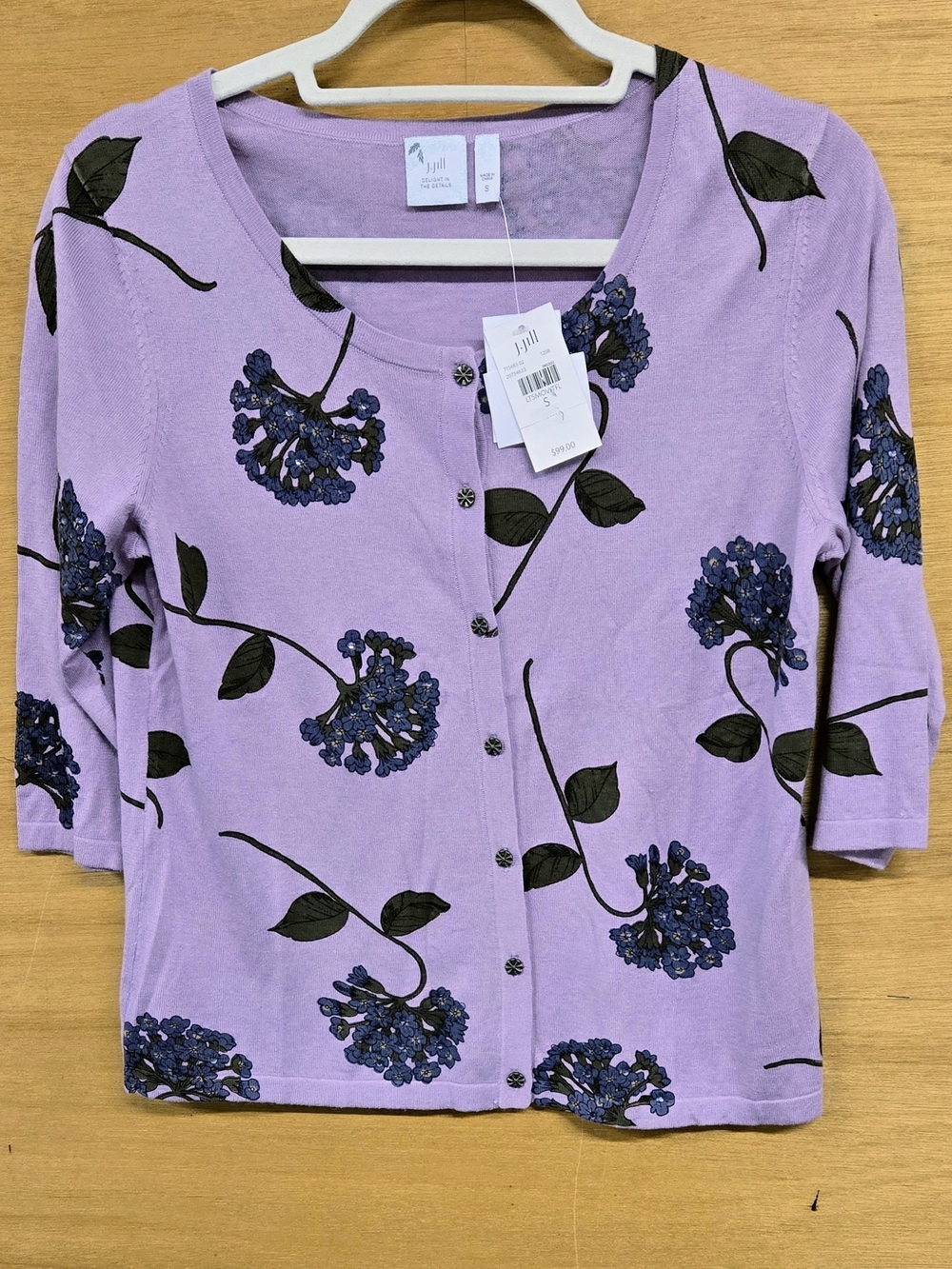 J Jill Lavender Floral Button-Front Women’s Sweater